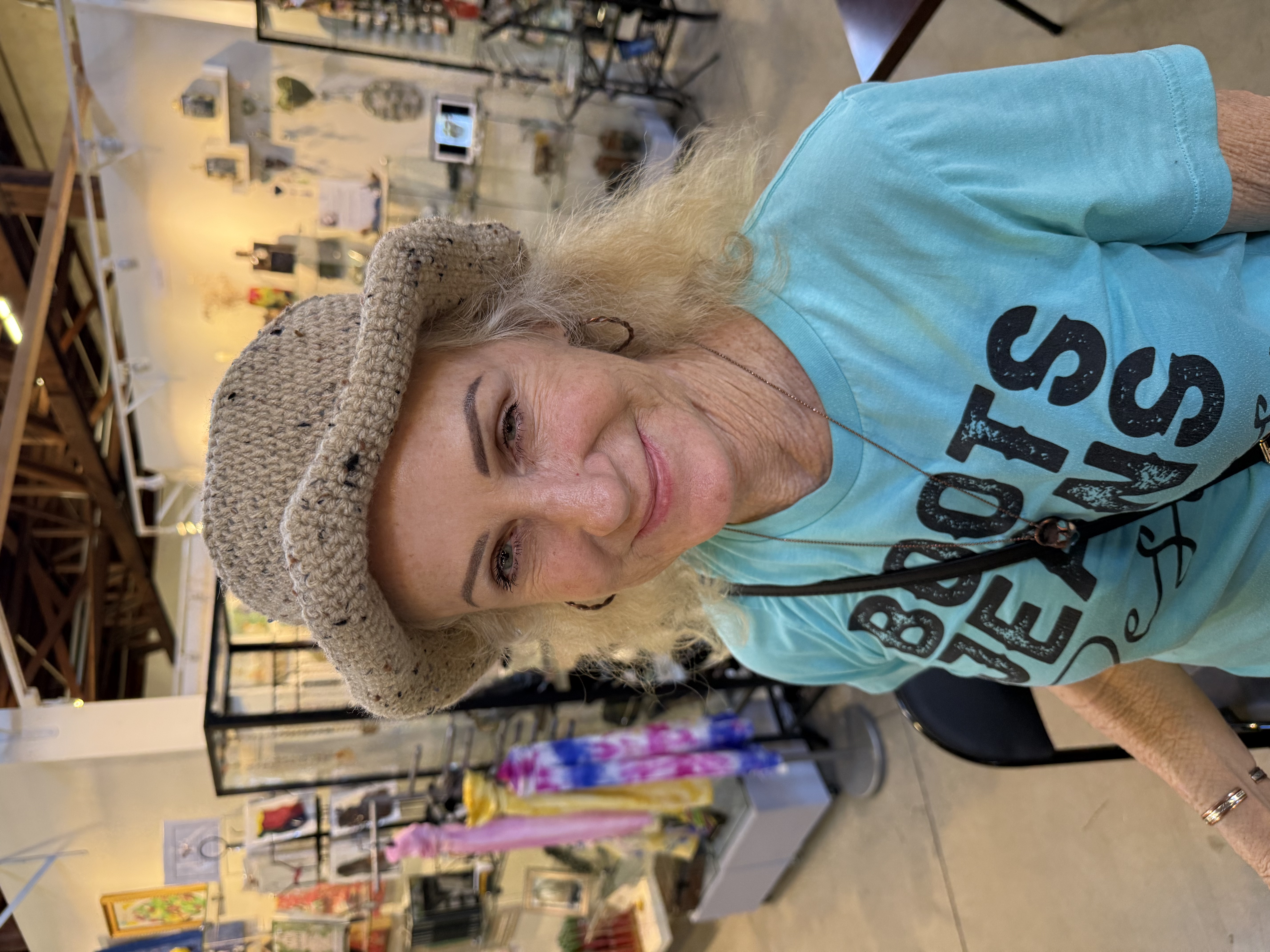 Person holding painting