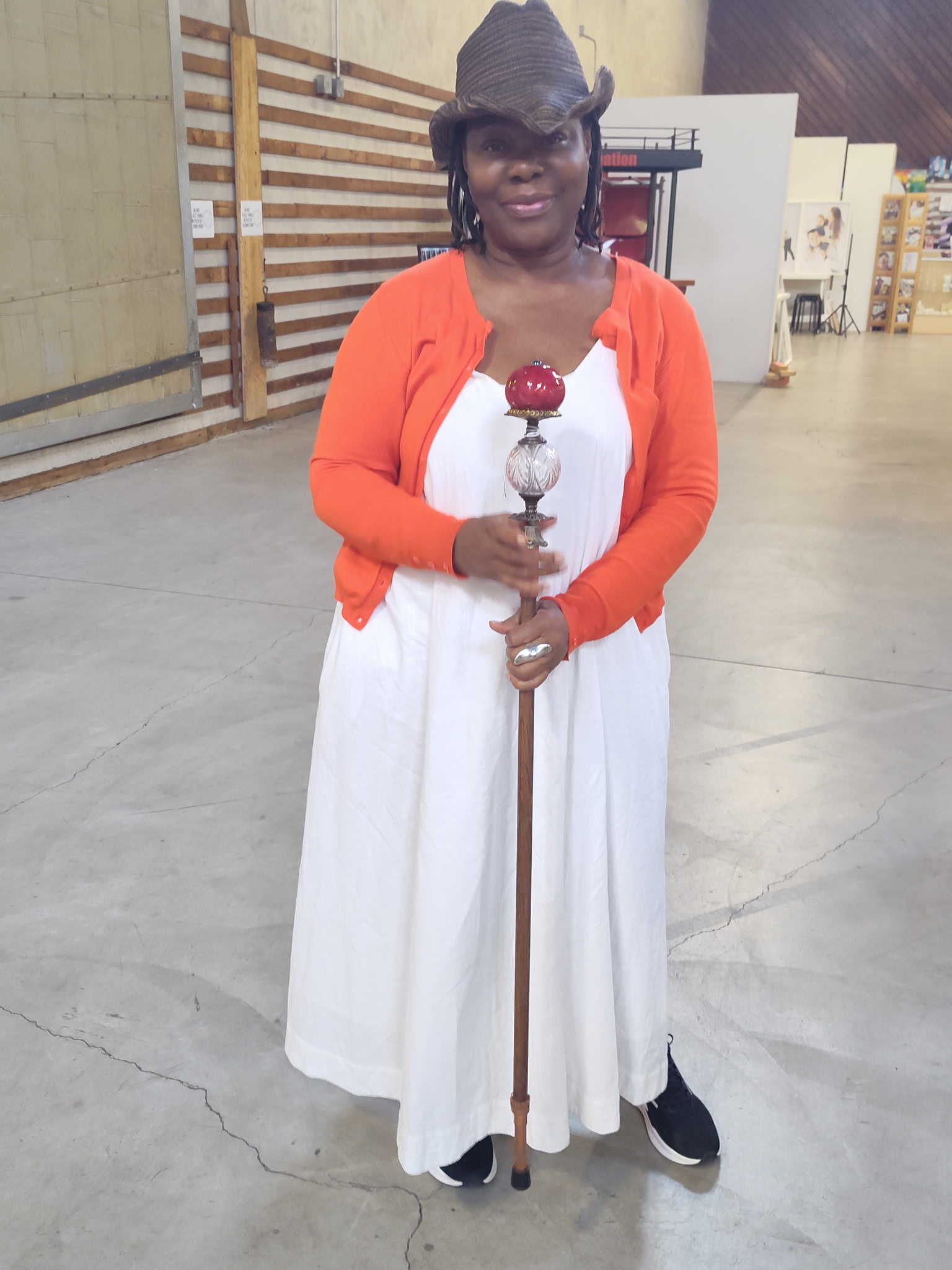 Person holding painting